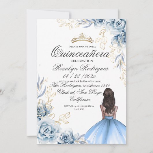 キンセアニラ誕生日王室のブルーガール15th誕生日 招待状 (正面)