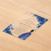 キンセアニラ誕生日王室のブルーフローラブラウンガール アクリル招待状 (レイダウン)