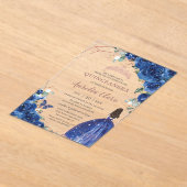 キンセアニラ誕生日王室のブルーフローラプリンセス アクリル招待状 (レイダウン)