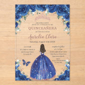 キンセアニラ誕生日王室のブルーフローラプリンセスXV アクリル招待状 (正面)