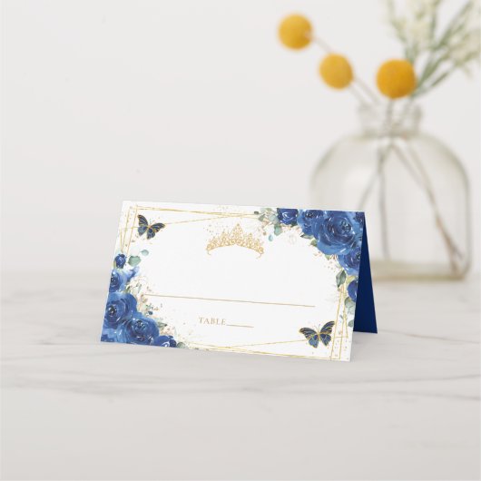 キンセアニラ誕生日王室のブルーフローラ蝶 プレイスカード (正面)