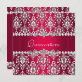 キンセアニラ誕生日15thパーティーレッドホワイトシルバー 招待状 (正面/裏面)