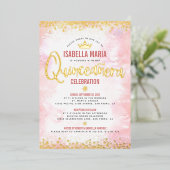 キンセアニラ赤面ピンクウォーターカラークラウン実在金ゴールド 箔招待状 (立ち正面)