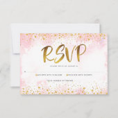 キンセアニラ赤面ピンクウォーターカラーゴールドフォイルガーリー 出欠カード (正面)