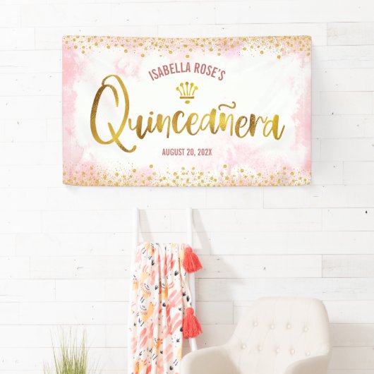 キンセアニラ赤面ピンクウォーターカラー金ゴールドへようこそ 横断幕 (インサイチュ)