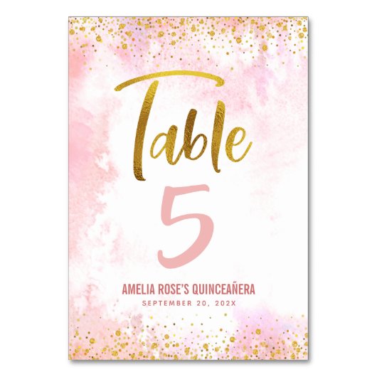 キンセアニラ赤面ピンクウォーターカラー金ゴールドグリッター テーブルナンバー (裏面)