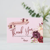 キンセアニラ赤面ピンクグリッターフローラ誕生日 サンキューカード (スタンド正面)