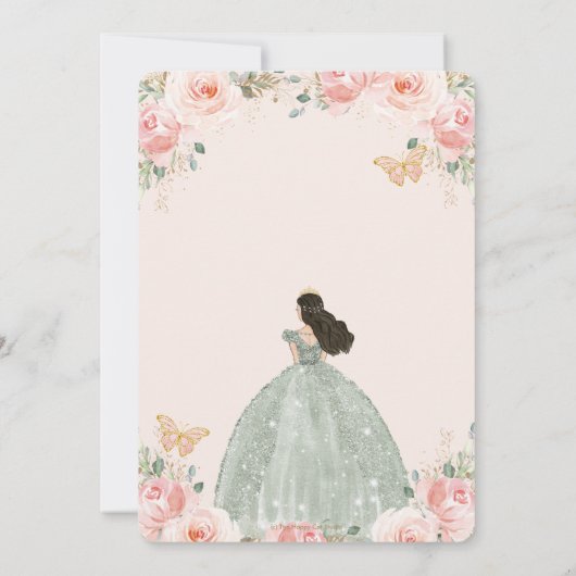 キンセアニラ赤面ピンクフローラセージグリーンドレス 招待状 (裏面)