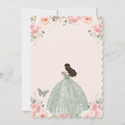 キンセアニラ赤面ピンクフローラセージグリーンドレス 招待状 (裏面)