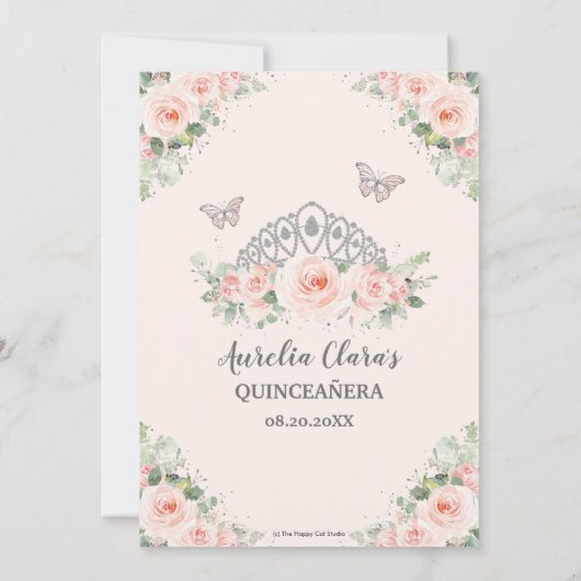 キンセアニラ赤面ピンクフローラティアラ蝶 招待状 (裏面)