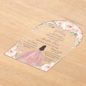 キンセアニラ赤面ピンクフローラバラ金ゴールドプリンセス アクリル招待状 (レイダウン)
