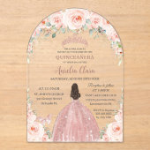 キンセアニラ赤面ピンクフローラバラ金ゴールドプリンセス アクリル招待状 (正面)