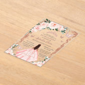 キンセアニラ赤面ピンクフローラバラ金ゴールドプリンセス アクリル招待状 (レイダウン)