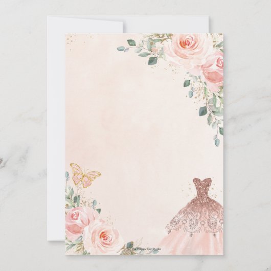 キンセアニラ赤面ピンクフローラプリンセスガウンティアラ 招待状 (裏面)