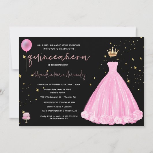 キンセアニラ赤面ピンクフローラプリンセスティアラ写真 招待状 (正面)