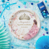 キンセアニラ赤面ピンクフローラ金ゴールドティアラバタフライ ペーパープレート (パーティー)