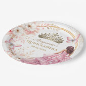 キンセアニラ赤面ピンクフローラ金ゴールドティアラバタフライ ペーパープレート (アングル)