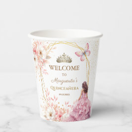 キンセアニラ赤面ピンクフローラ金ゴールドティアラバタフライ 紙コップ