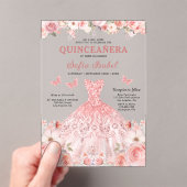 キンセアニラ赤面ピンクローズフローラバタフライ アクリル招待状 (インサイチュ (ポータブル))