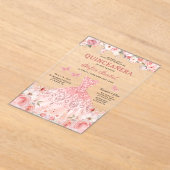 キンセアニラ赤面ピンクローズフローラバタフライ アクリル招待状 (レイダウン)