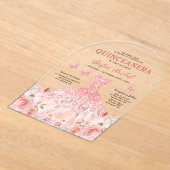 キンセアニラ赤面ピンクローズフローラバタフライ アクリル招待状 (レイダウン)