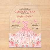 キンセアニラ赤面ピンクローズフローラバタフライ アクリル招待状 (正面)