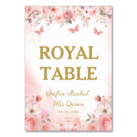 キンセアニラ赤面ピンクローズフローラバタフライ テーブルナンバー (正面)