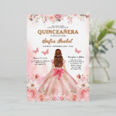 キンセアニラ赤面ピンクローズフローラバタフライ 箔招待状 (立ち正面)