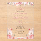 キンセアニラ赤面ピンクローズフローラ アクリル招待状 (正面)