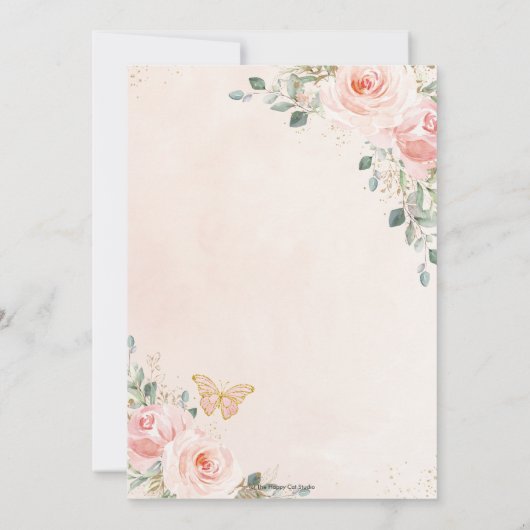 キンセアニラ赤面ピンクローズローズバタフライクラウン 招待状 (裏面)