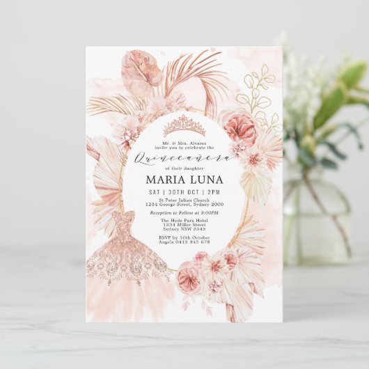 キンセアニラ赤面ボホフローラパンパスグラスドレス 招待状 (スタンド正面)