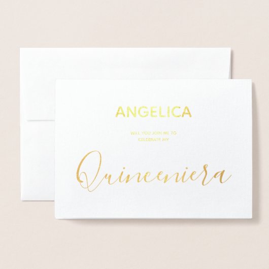 キンセアニラ金ゴールドパーソナライズされた招待状 箔カード (封筒付き正面)