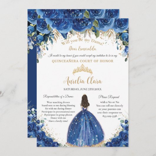 キンセアニラ金ゴールド王室のブルーフローラダマリクエスト 招待状 (正面/裏面)