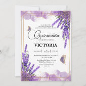 キンセアニラ金ゴールド紫ラベンダーフローラ蝶 招待状 (正面)