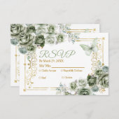 キンセアニラ金ゴールド&セージグリーンメキシコRsvpカード サンキューカード (正面/裏面)