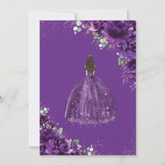 キンセアニラ15ダークパープル王室のドレス金ゴールドフローラ 招待状 (裏面)