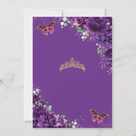 キンセアニラ15ダークパープル王室のフローラバタフライ 招待状 (裏面)