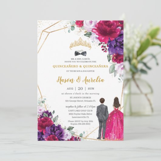 キンセアニラ15明るい赤紫色パープル薄紫フローラ双子 招待状 (スタンド正面)