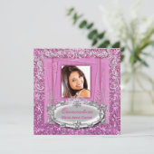 キンセアニラ15誕生日かわいらしピンクホワイトシルバー 招待状 (スタンド正面)