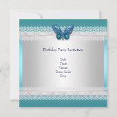 キンセアニラ15誕生日ティール(緑がかった色)ホワイトレース写真 招待状 (裏面)