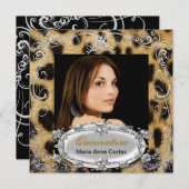 キンセアニラ15誕生日ヒョウ黒褐色 招待状 (正面/裏面)