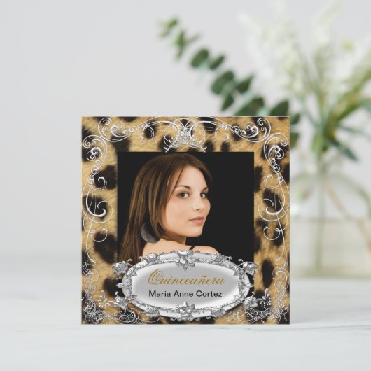 キンセアニラ15誕生日ヒョウ黒褐色 招待状 (スタンド正面)