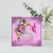 キンセアニラ15誕生日ピンクティアラバタフライ 招待状 (スタンド正面)