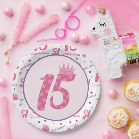 キンセアニラ15誕生日ピンクパープルクラウン ペーパープレート (パーティー)