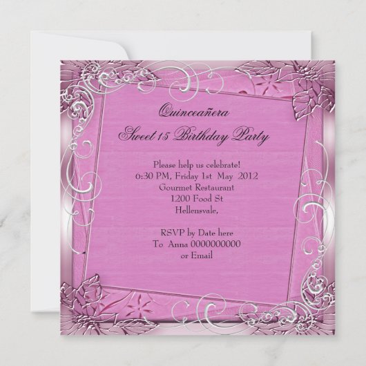 キンセアニラ15誕生日ピンクホワイトシルバーティアラ 招待状