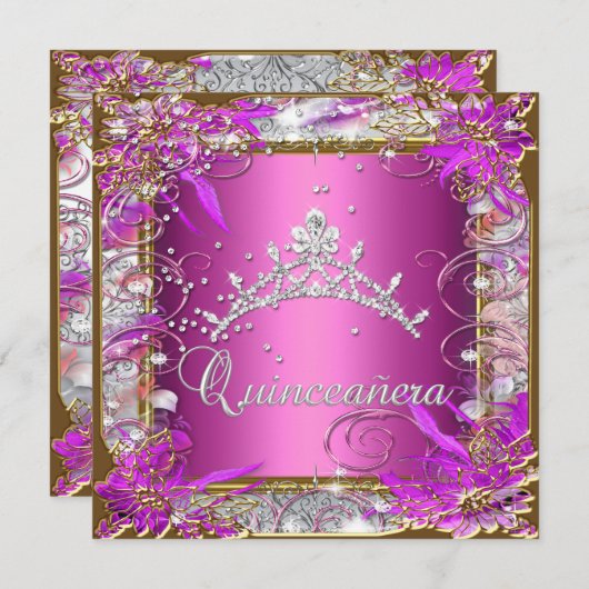 キンセアニラ15誕生日ピンク金ゴールド 招待状 (正面/裏面)