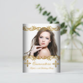 キンセアニラ15誕生日金ゴールドホワイトレース写真 招待状 (スタンド正面)