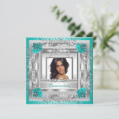 キンセアニラ15thバースデーパーティーティール(緑がかった色)シルバーティアラ 招待状 (スタンド正面)