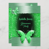 キンセアニラ15th誕生日ブラックグリーンフォイルラグジュアリー 招待状 (正面/裏面)