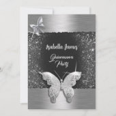 キンセアニラ15th誕生日ブラックシルバーフォイルシック 招待状 (正面)